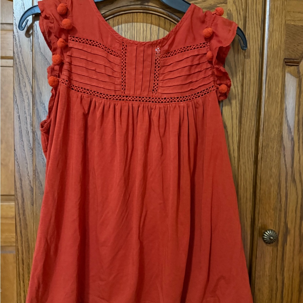 Red Sleeveless Top with Pom Pom Details